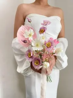 ウェディングブーケ アーティフィシャルフラワー　造花　結婚式　ピンク　パープル