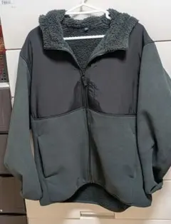 ダークグレー フリース フード付きパーカー