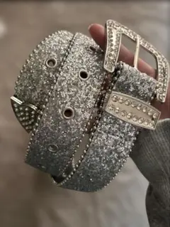 シルバー グリッター ベルト ストーン付き