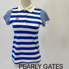 [美品]PEARLY GATES 青白ストライプ 半袖ポロシャツ Size0