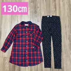 130㎝ チェックチュニック キラキラレギンス セット ワンピース
