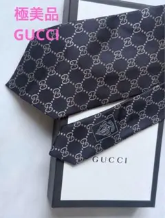 極美品　GUCCI ネクタイ　総柄　GG柄　ブラック　シルク100%