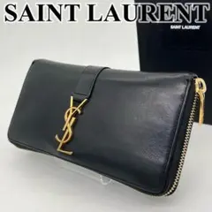 【美品】サンローラン 長財布 ラウンドファスナー カサンドラ YSL金具 黒