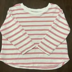 【西松屋/90サイズ】ピンク　ボーダー　長袖Tシャツのサムネイル