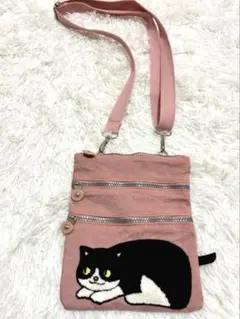 猫刺繍ポシェット ピンク