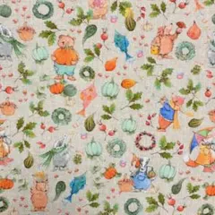 【ハギレ】acufactum 生地 31cm×29m「かぼちゃと魚と動物たち」