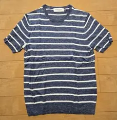 GREEN LABEL RELAXING サマーニット　M ブルー　ボーダーのサムネイル