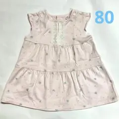 MUJIベビー ワンピース 花柄 ノースリーブ フリル 80 ピンク レース