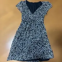 COUP DE CHANCE ひざ丈ワンピース 総柄 ネイビー