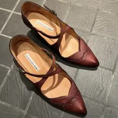 ラボキゴシワークス本革パンプス 24.5cm／ブラウン／クロスストラップ