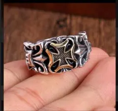 クロスリング ビンテージ シルバー925 フリーサイズ ゴールド 十字架 メンズ