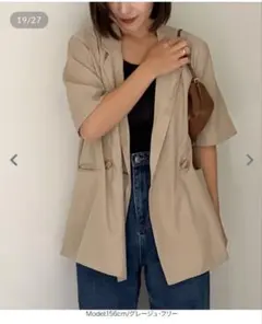 ［yuiさんコラボ ]半袖シアーテーラードジャケット ベージュ　新品未使用のサムネイル