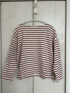 UNIQLO 白赤ストライプ ボートネック 長袖Tシャツ M 美品