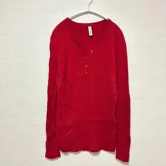 indigo 赤いリブ編み長袖ニット 【L】カーディガン ニット セーター