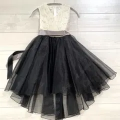 子供ドレス 発表会 フィッシュテール 140 黒　クリームホワイト　2色リボン