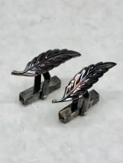 Z05）鳥の羽根 モチーフ 銀 シルバー 金張 カフスボタン カフリンクス