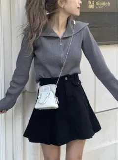 ダブルジップラメニットショート丈トップス[k9314e]