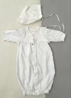 ミキハウス　ホワイト ツーウェイ・ドレスオール 帽子付き