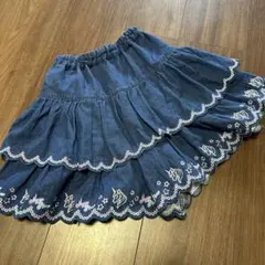 メゾピアノ　ユニコーン刺繍デニム風フリルスカパン130cm