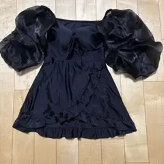 オシャレボ　エアリースリーブ フリルワンピース水着 黒　M 　パンツ一体型のサムネイル