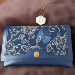 藍染　和装用バッグ 花柄と蝶の模様