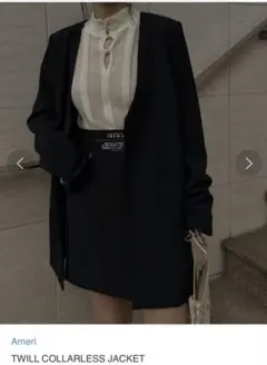 【新品タグ付き】AMERI ノーカラージャケット ブラック 中古・古着通販】Ameri (アメリ) ノーカラージャケット ブラック