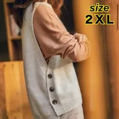 ベスト　ニット　ベージュ　2XL 体型カバー　ロングシーズン　秋　冬　春