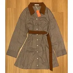 新品　レディアゼル REDYAZEL ベルト付きミニシャツワンピース　ブラウン