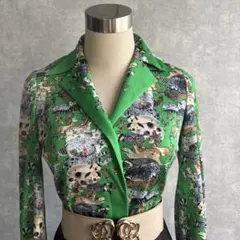 古着　ヴィンテージ 総柄シャツ　ポリシャツ used ビンテージ　昭和レトロ