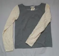 アース 袖レース プルオーバー グレー Sサイズ