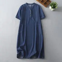 デニムワンピース 大きいサイズ 着痩せ効果 シンプル 半袖 ポケット付き