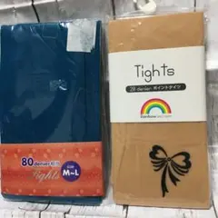 新品 タイツ2足 ML ベージュ/ダークグリーン