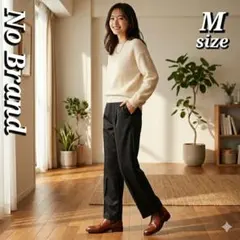 極上の履き心地✨ 美脚 センタープレス ストレートパンツ 黒 M【上品・高見え】
