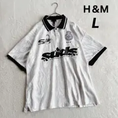 【Ｈ＆Ｍ】ゲームシャツ風 半袖カットソー Tシャツ (Ｌ) グレー系 大きめ