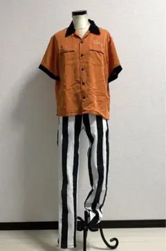 ハロウィン個性柄ストライプ　白黒　モノトーン　SS size 32
