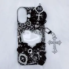 iPhone17ケース デコ電 デコケース 黒 地雷系 ゴスロリ パンク ギャル