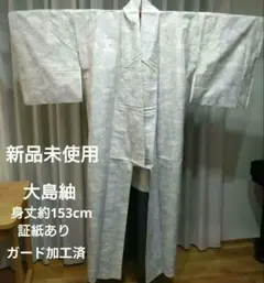 新品未使用 大島紬 153cm 仕立て 白紬 証紙あり 家柄 紬 着物 小紋のサムネイル