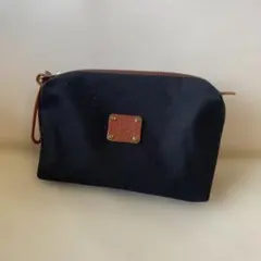 IL BISONTE (イル ビゾンテ) ポーチ キャンバス×レザー 黒×赤茶のサムネイル