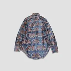 ヴィンテージ ユーズド 古着 総柄 シャツ 紺 ナイロン モード 70s