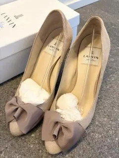 LANVIN en blue ベージュ リボン付きハイヒール パンプス