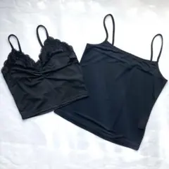新品あり！レースキャミソール 2点セット ブラック SとXSのサムネイル