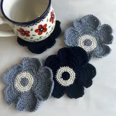 北欧風 お花コースター 小物置き　4枚セット ハンドメイド コットン100%毛糸