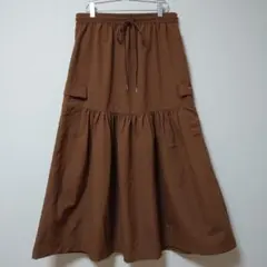 アムリール ウーブン ナイロン カーゴ ティアード フレア ロングスカート