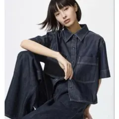 UNIQLO ユニクロ デニムボクシーシャツ 5分袖 クロップド丈 M