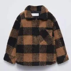 ZARA ボアジャケット チェック柄　86cm