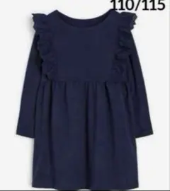 ☆新品☆H&M ラッフルトリムジャージーワンピース　ダークブルー110/115②