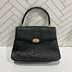 オーストリッチ風 ハンドバッグ ブラック ゴールド金具 フォーマル 高級感
