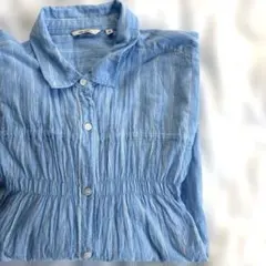 ニコアンド プレミアムローンギャザーシャツ　ブルーストライプ　Mサイズ