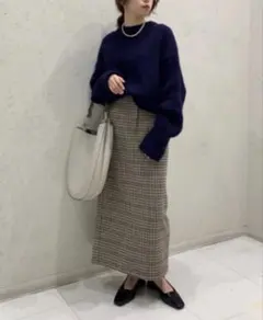 ミラオーウェン　後ゴムハイウエストストレートチェックスカート