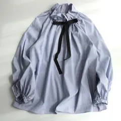 【試着のみ】ユナイテッドアローズ C ギャザーフリル リボンブラウス ブルー